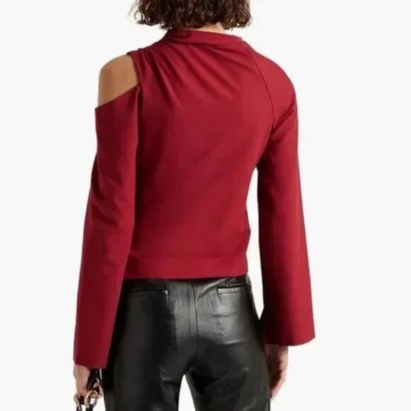 Jonathan Simkhai Dia Top 10 NWT Red Crepe Asymmetrical One Shoulder Blouse - Picture 8 of 10